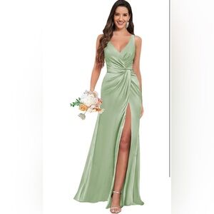 Sage Green Sleeveless Wrap Maxi Dress with Slit